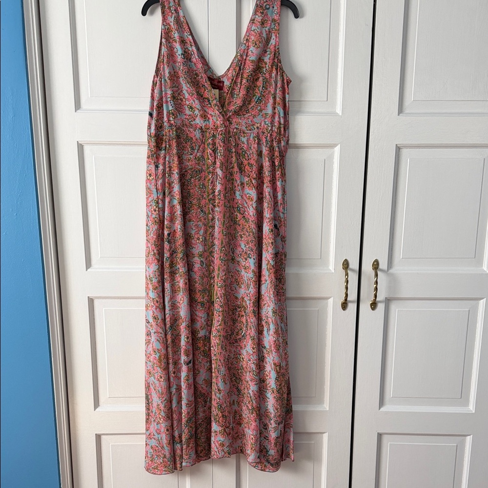 Floral Pink V-Neck Maxi Dress with Sleeveless Fit
